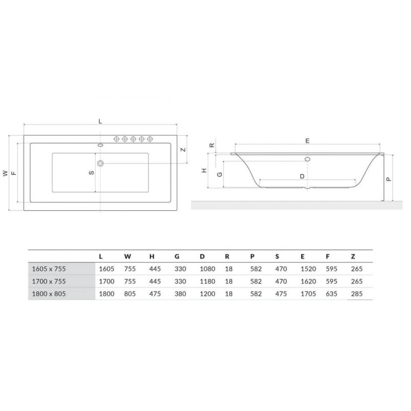 Wanna Prostokątna Pryzmat Slim 170x75 WAEX.PRY17WHS Excellent