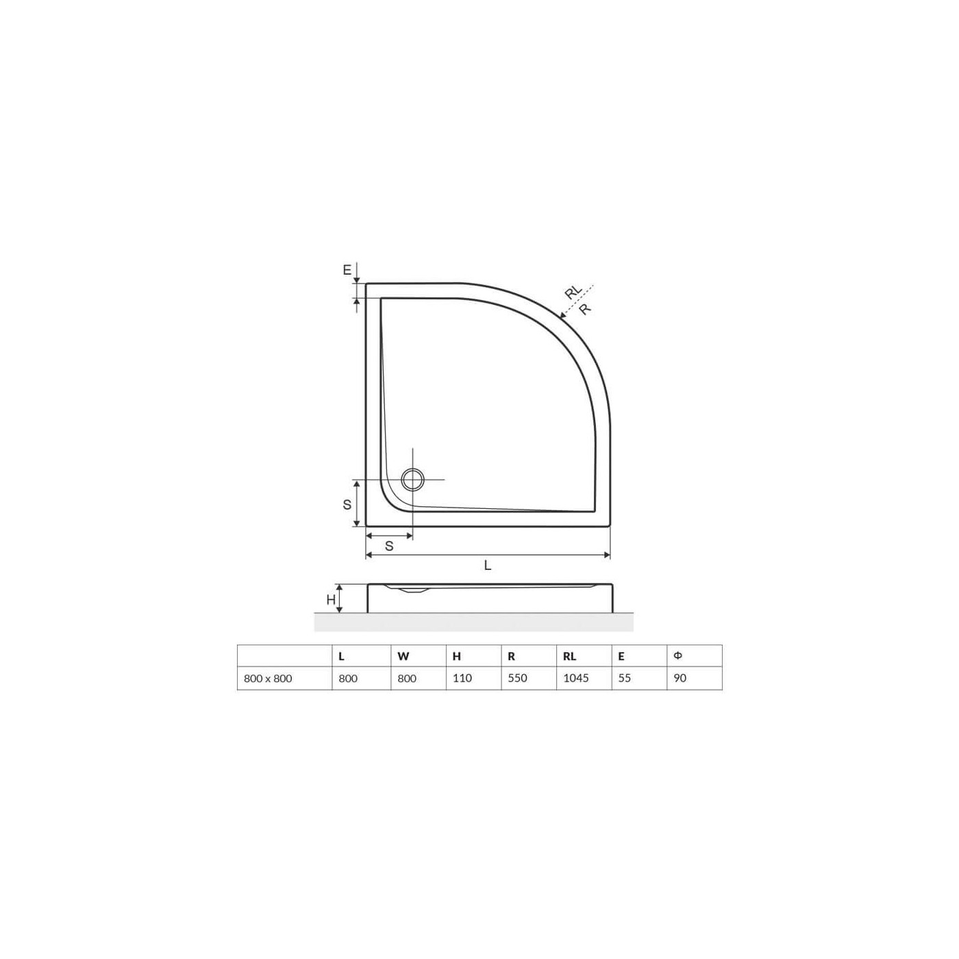 Brodzik Półokrągły Sense Biały Wysoki BREX.SEN08WHC 80x80 Excellent