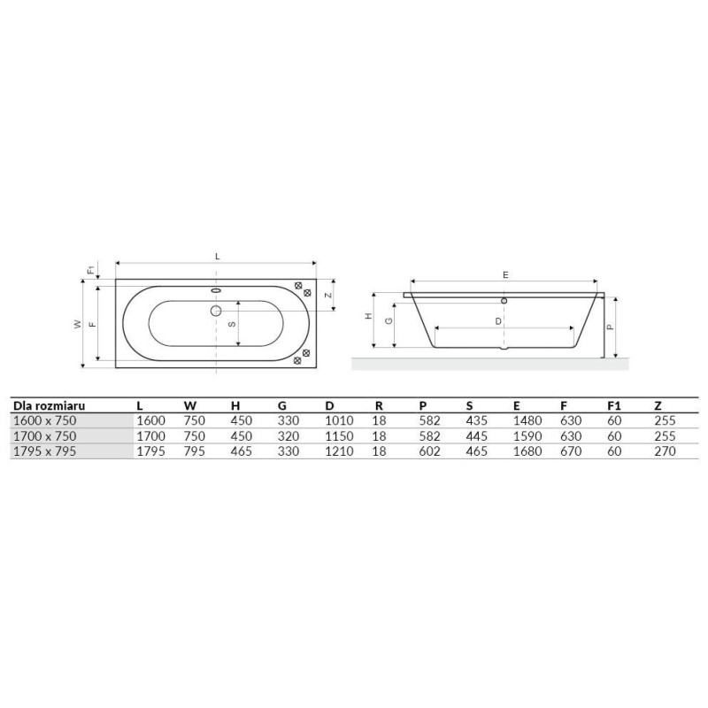 Wanna Do Zabudowy Oceana Slim WAEX.OCE17WHS 170x75 Excellent