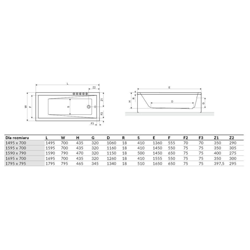 Wanna Do Zabudowy Wave Slim WAEX.WAV16WHS 159,5x70 Excellent