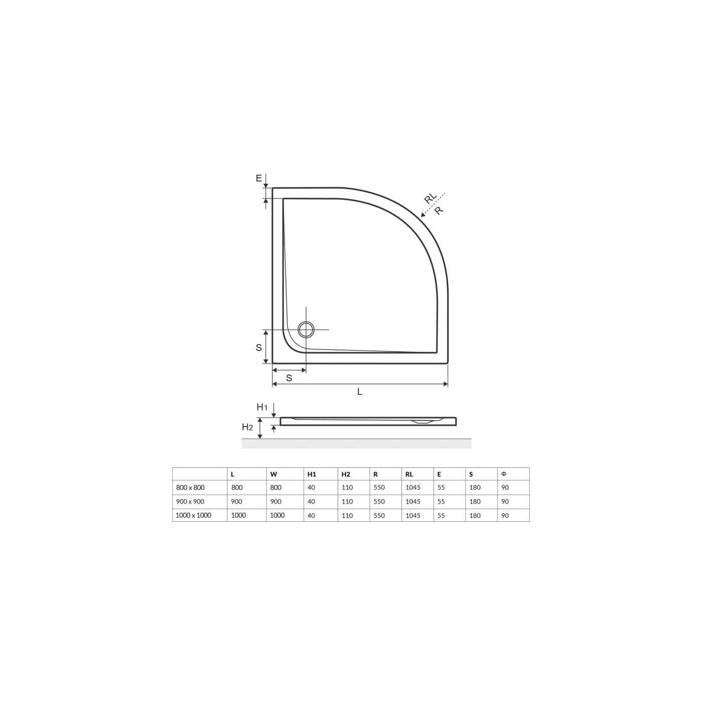 Brodzik Półokrągły Sense Niski BREX.SEN10WHN 100x100 Excellent