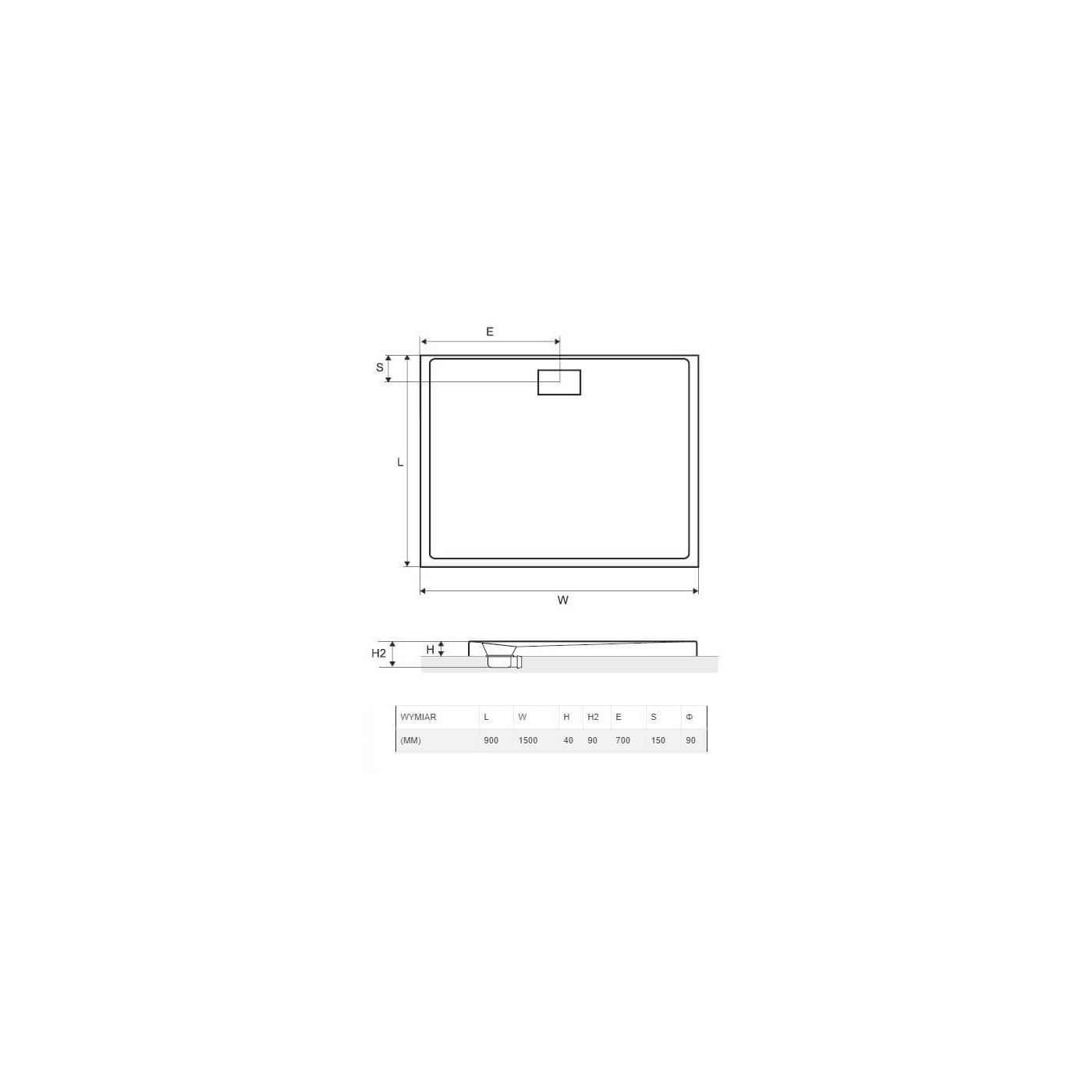 Brodzik Prostokątny Zero Niski BREX.1203.150.090.WHN 150x90 Excellent