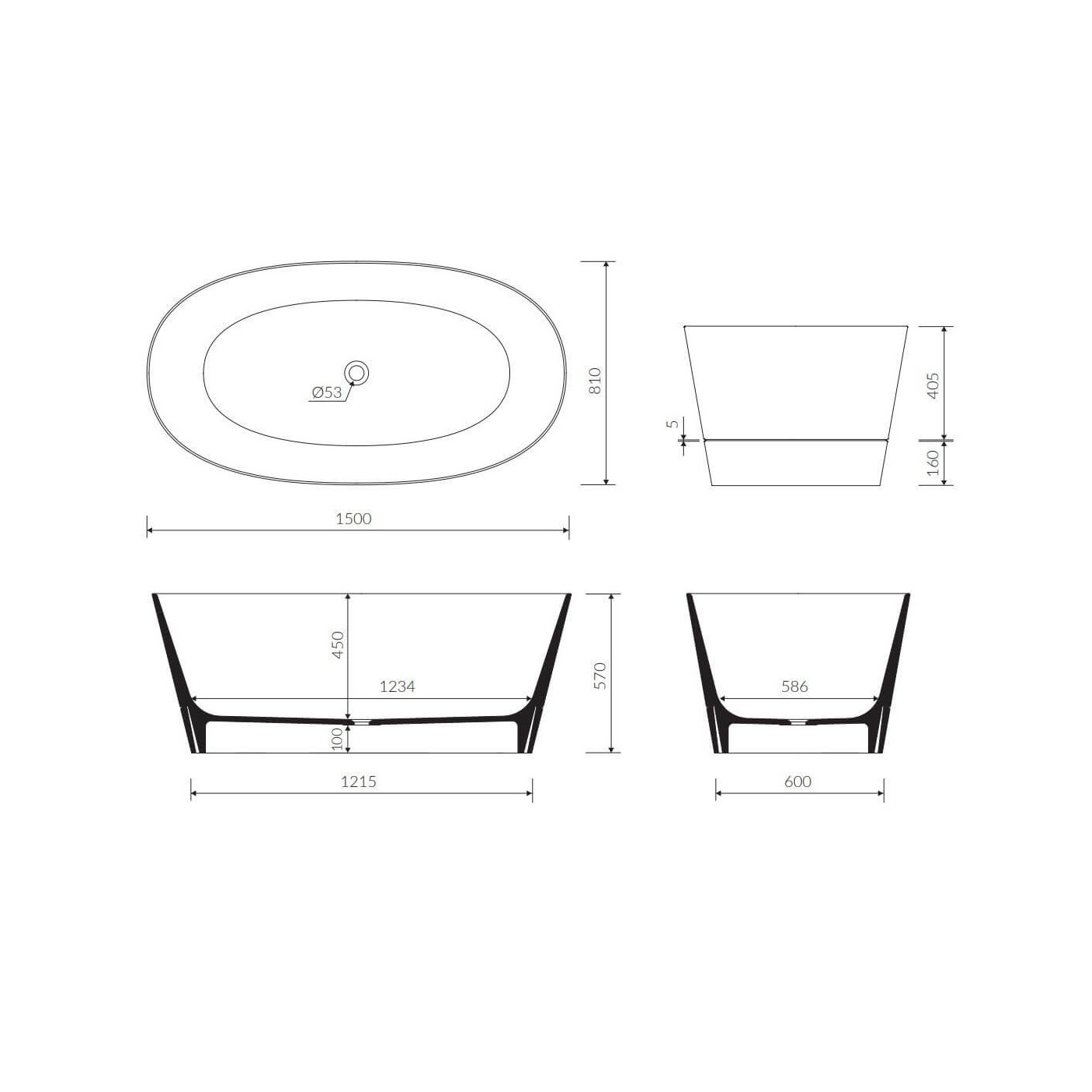 Wanna Wolnostojąca Z Czarnym Panelem Duo II 150x80 Marmorin