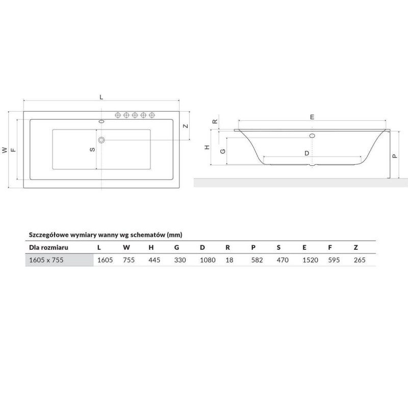 Wanna Do Zabudowy Pryzmat Slim 160X75 WAEX.PRY16WHS Excellent