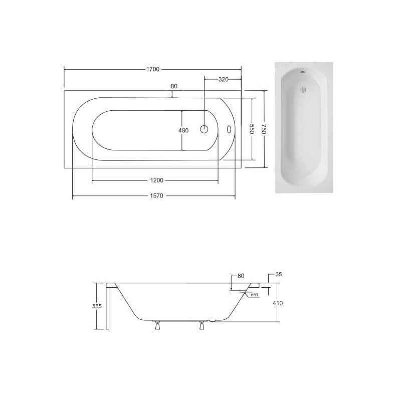 Wanna Intrica 170x75 Z Nogami Besco