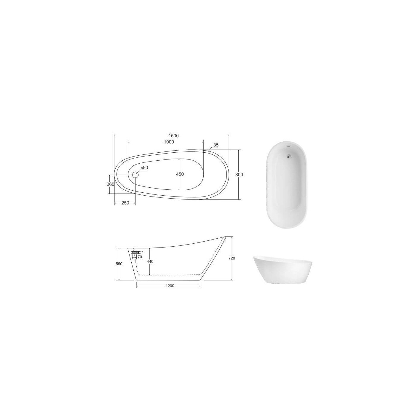Wanna Wolnostojąca Melody 150 Biała 150x80 Besco