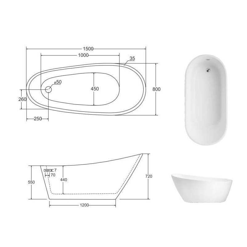 Wanna Wolnostojąca Melody 150 Biała 150x80 Besco