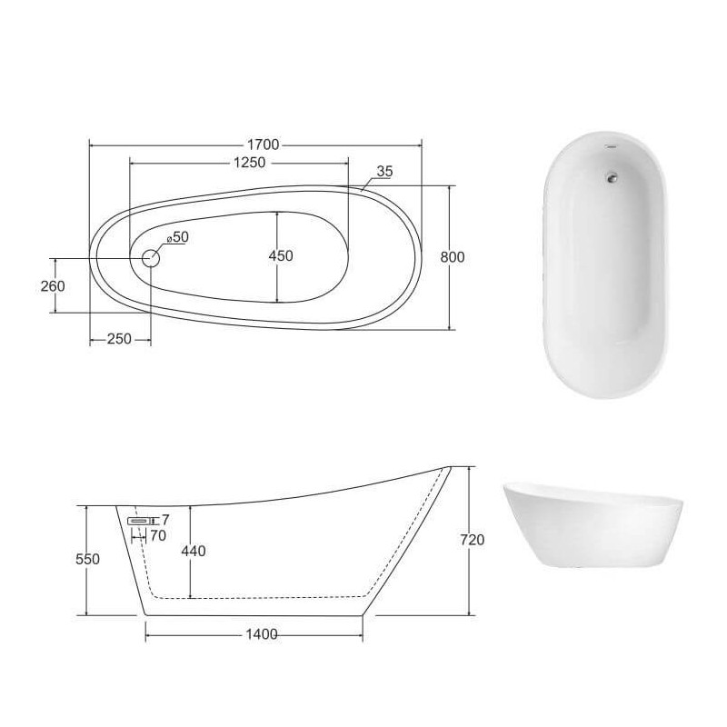 Wanna Wolnostojąca Melody 170 Biała 170x80 Besco