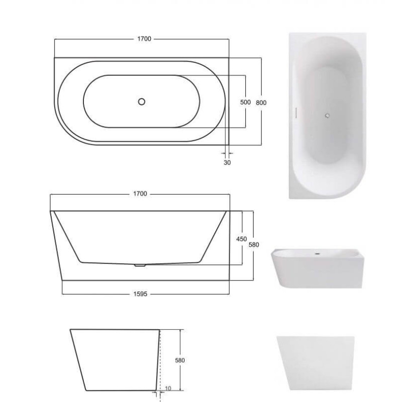 Wanna Wolnostojąca Zoya 170 Prawa 170x80 Besco