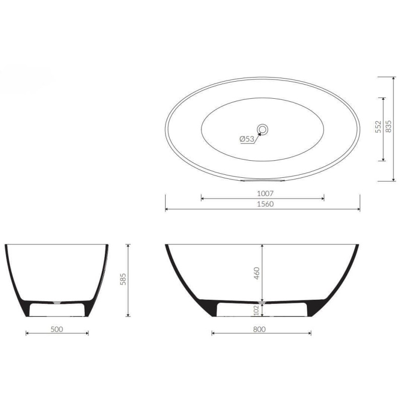 Wanna wolnostojąca Selia 156x83,5x58,5 cm Marmorin