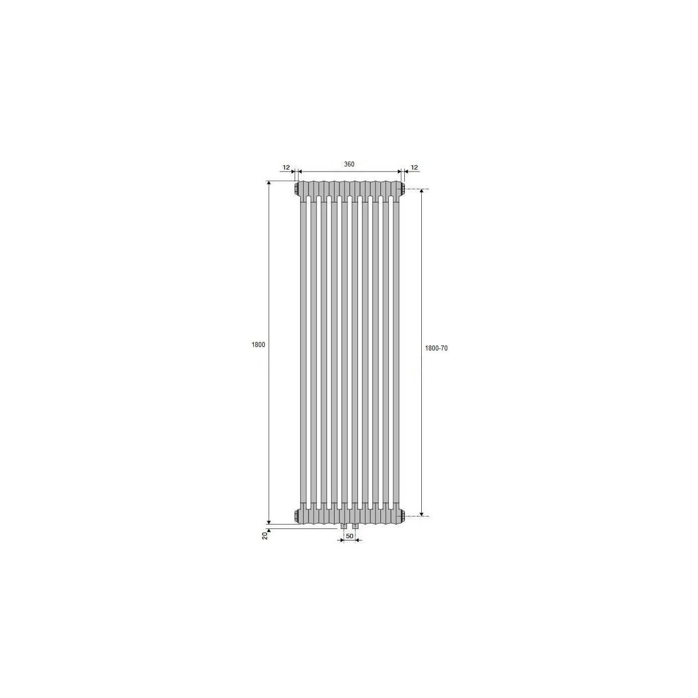 Grzejnik Pionowy Ritmo VB-2K/65 0360x1800 9016 + Zestaw Montażowy 113690360180000999016-0000 Vasco