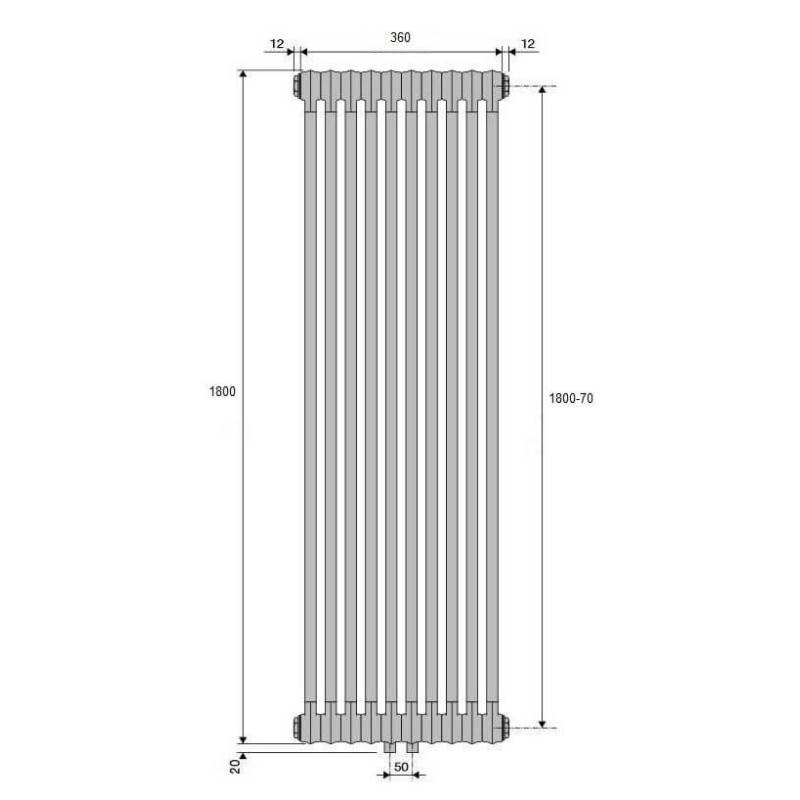 Grzejnik Pionowy Ritmo VB-2K/65 0360x1800 9016 + Zestaw Montażowy 113690360180000999016-0000 Vasco