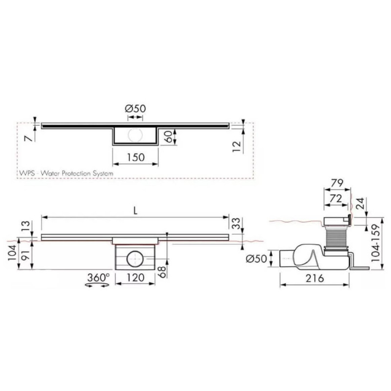 Odpływ Liniowy Waterstop L 700mm 70 Easy Drain