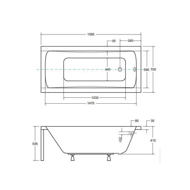 Wanna Prostokątna Optima Premium 160x70 + Zagłówek + Uchwyty Besco