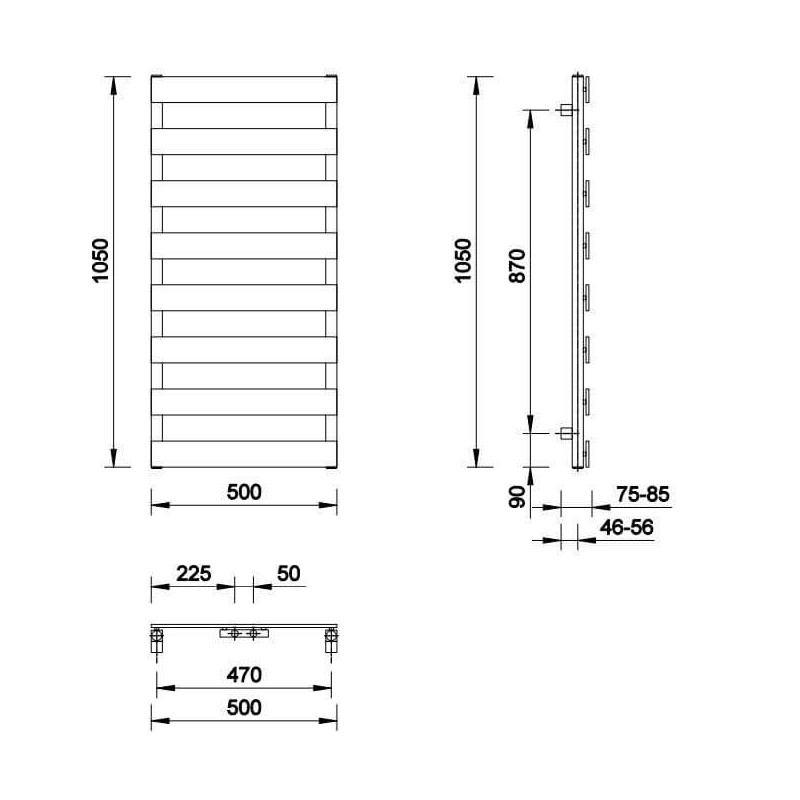 Grzejnik Otus 1050X500 Czarny Mat 370W Zasilanie Dolne Centralne Emporia