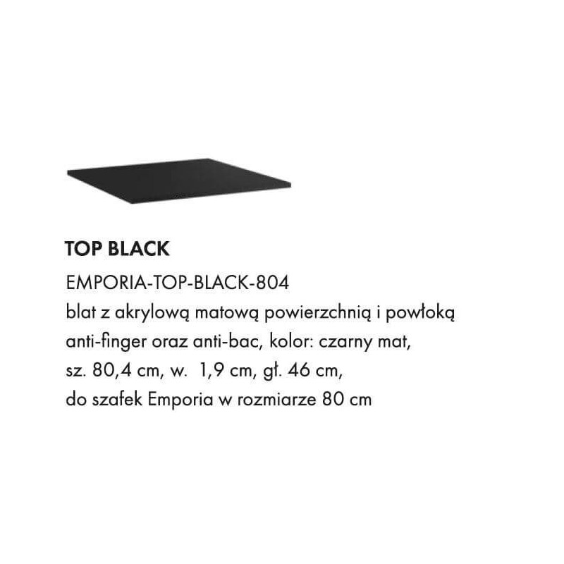 Blat Top Akrylowy Czarny Mat 80,4x46 Emporia
