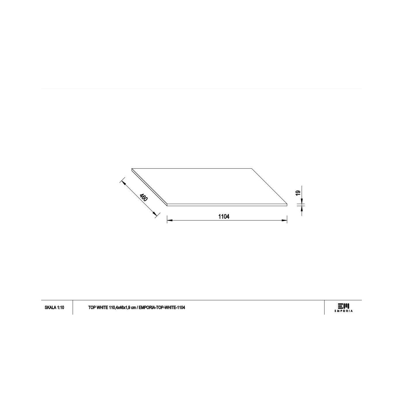 Blat Akrylowy Top White Anti-Finger 110,4x46x19 Biały Mat TOP-WHITE-1104 Emporia
