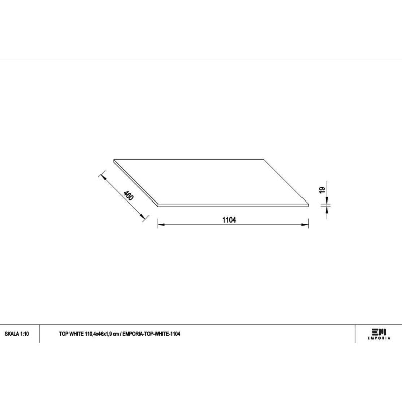 Blat Akrylowy Top White Anti-Finger 110,4x46x19 Biały Mat TOP-WHITE-1104 Emporia