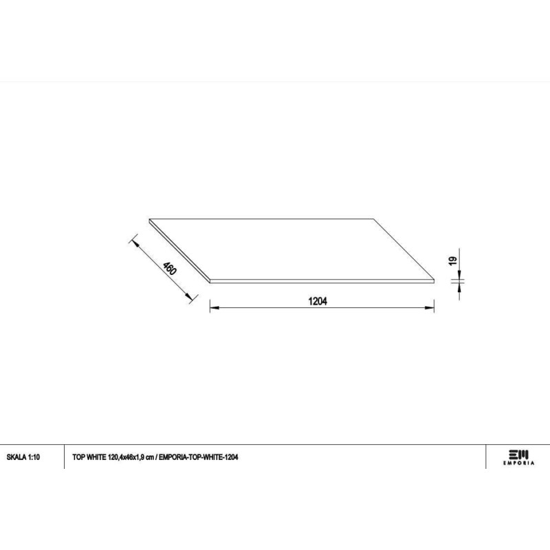 Blat Akrylowy Top White Anti-Finger 120,4x46x19 Biały Mat TOP-WHITE-1204 Emporia