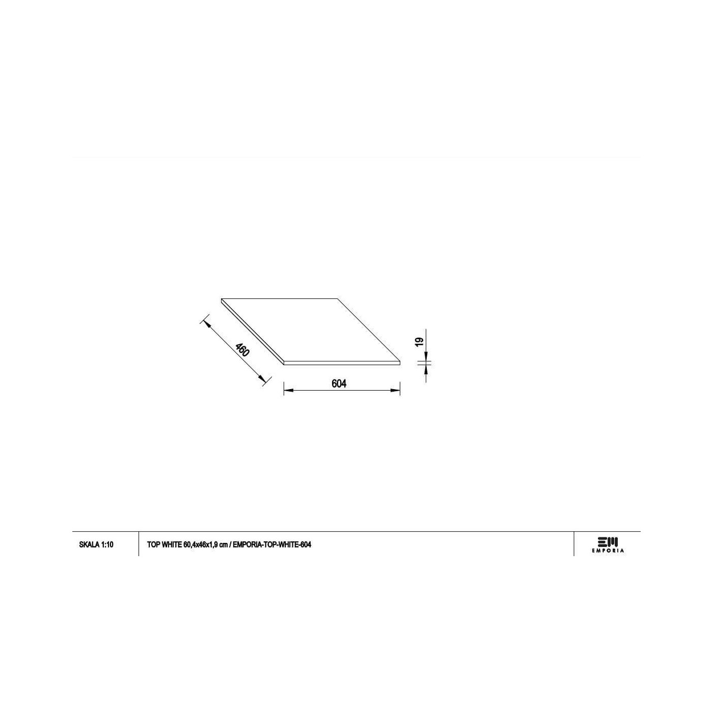 Blat Akrylowy Top White Anti-Finger 60,4x46x19 Biały Mat TOP-WHITE-604 Emporia
