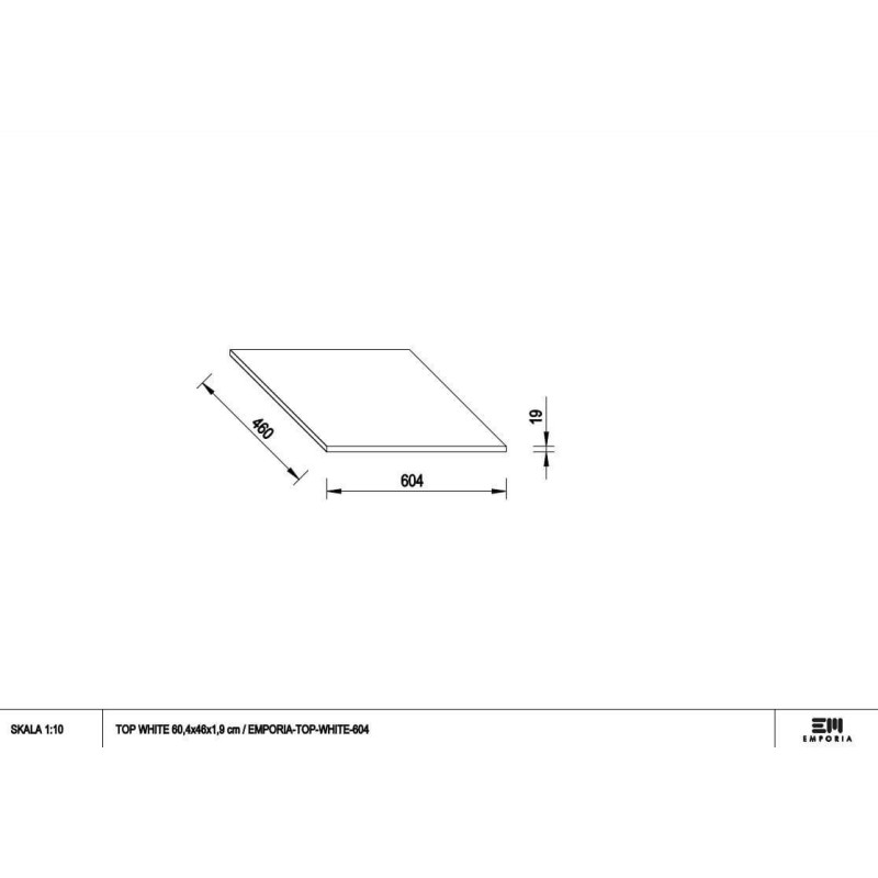 Blat Akrylowy Top White Anti-Finger 60,4x46x19 Biały Mat TOP-WHITE-604 Emporia