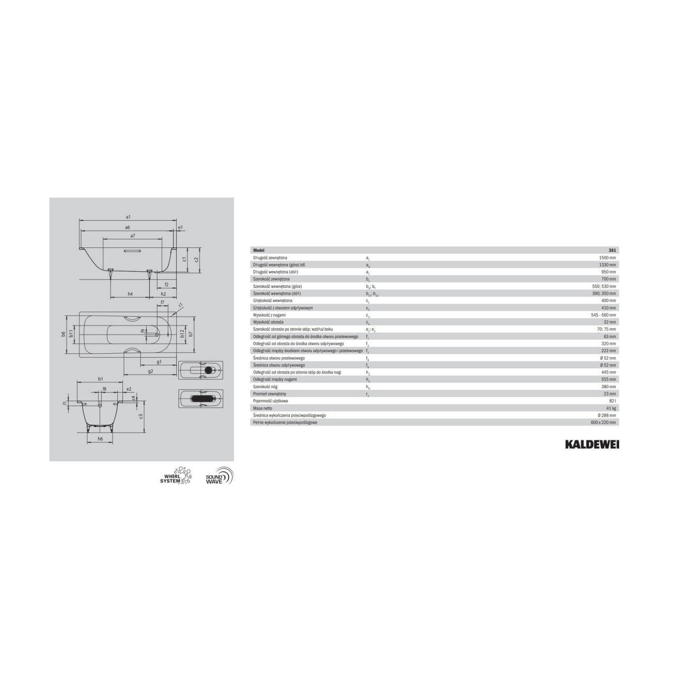 Wanna Do Zabudowy Saniform Plus 361-1 150x70 cm 111600010001 Kaldewei