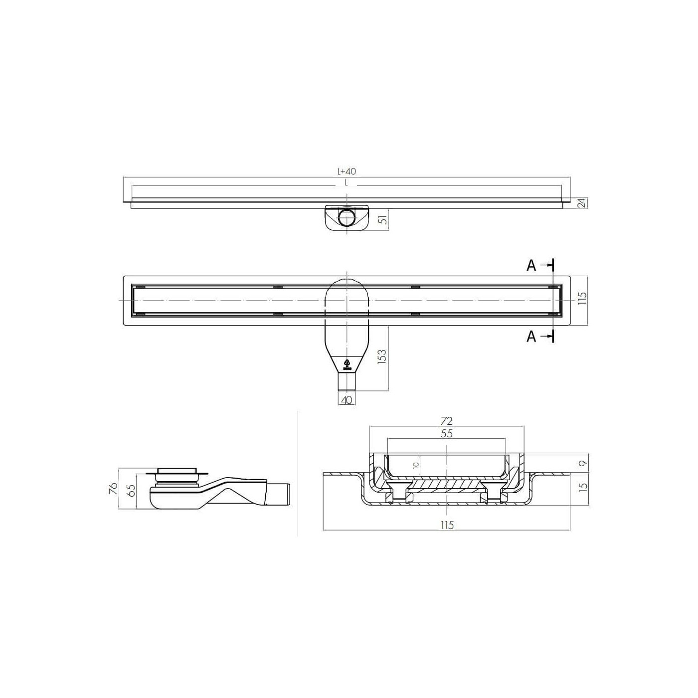 Odpływ Liniowy Top Drain 70 cm Z Syfonem H+M Czarny Mat 112.3546.19.070/522.0121.19.07 Emporia