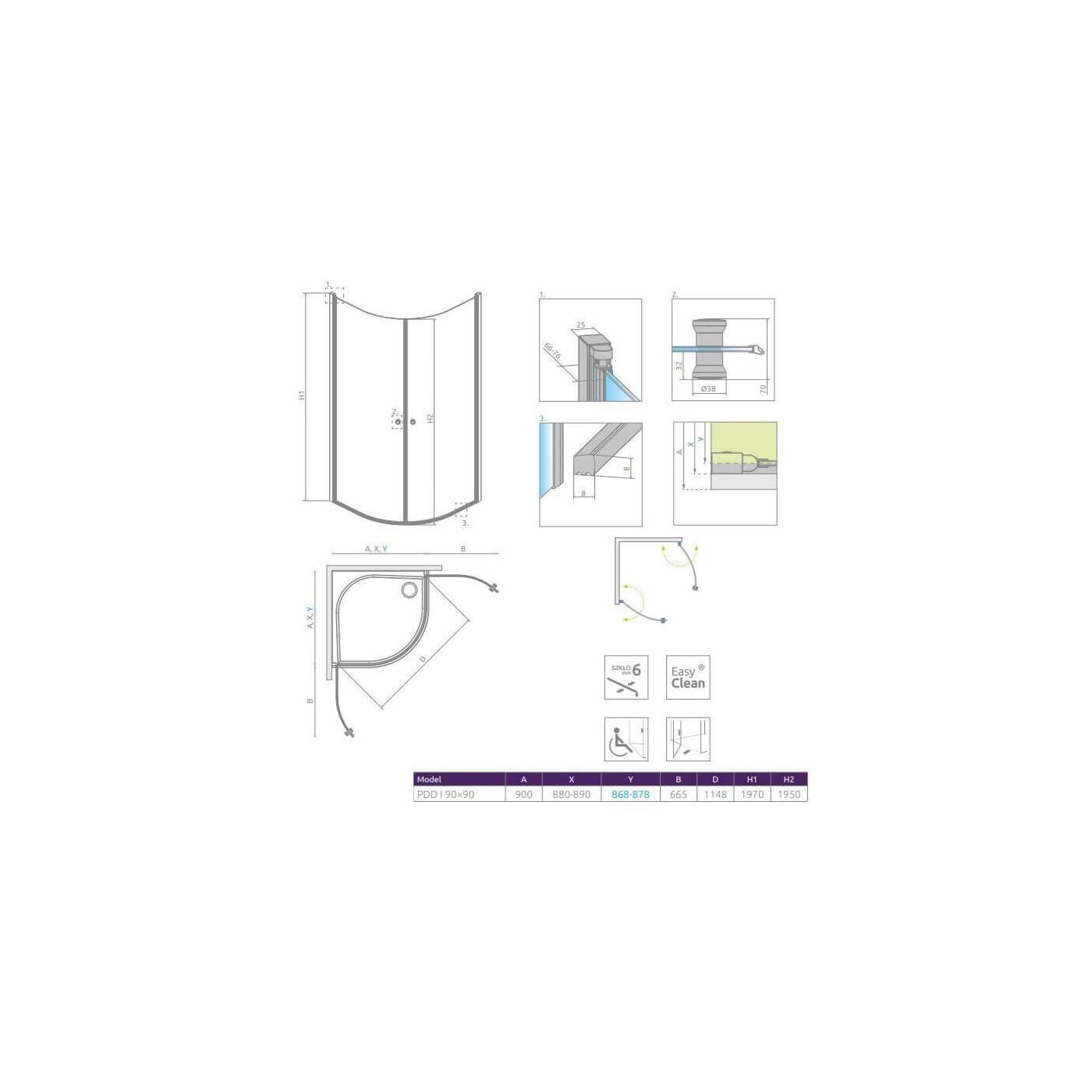 Kabina Prysznicowa Eos PDD I 90x90 137613-01-01 Radaway