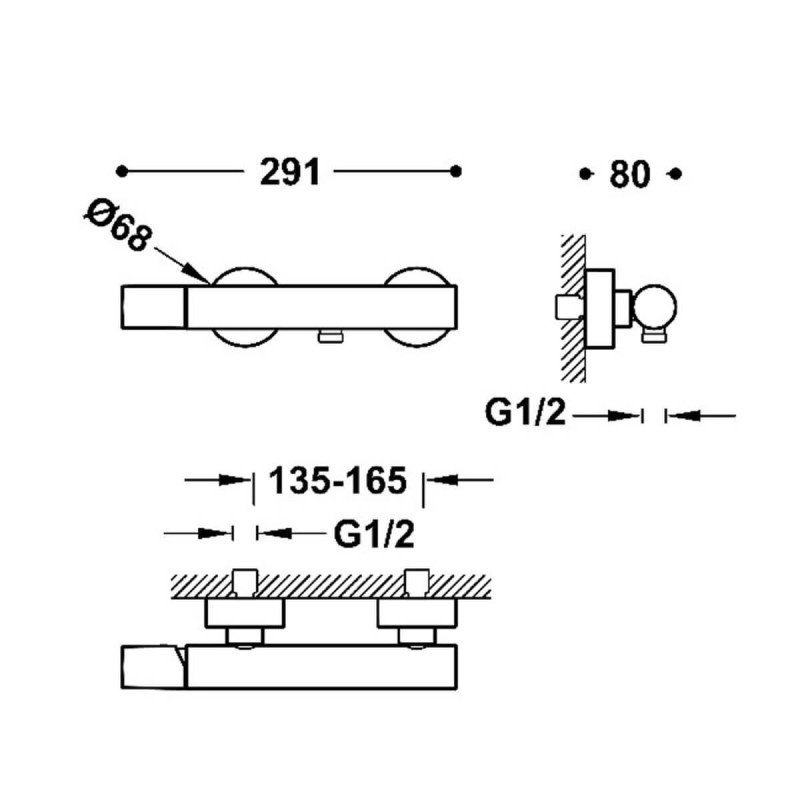 Bateria Wannowo-Prysznicowa Ścienna Study 26116701AC Tres