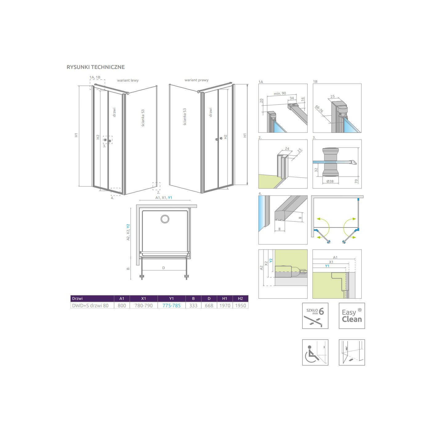 Drzwi Prysznicowe Eos DWD+S 80 13799490-01 Radaway