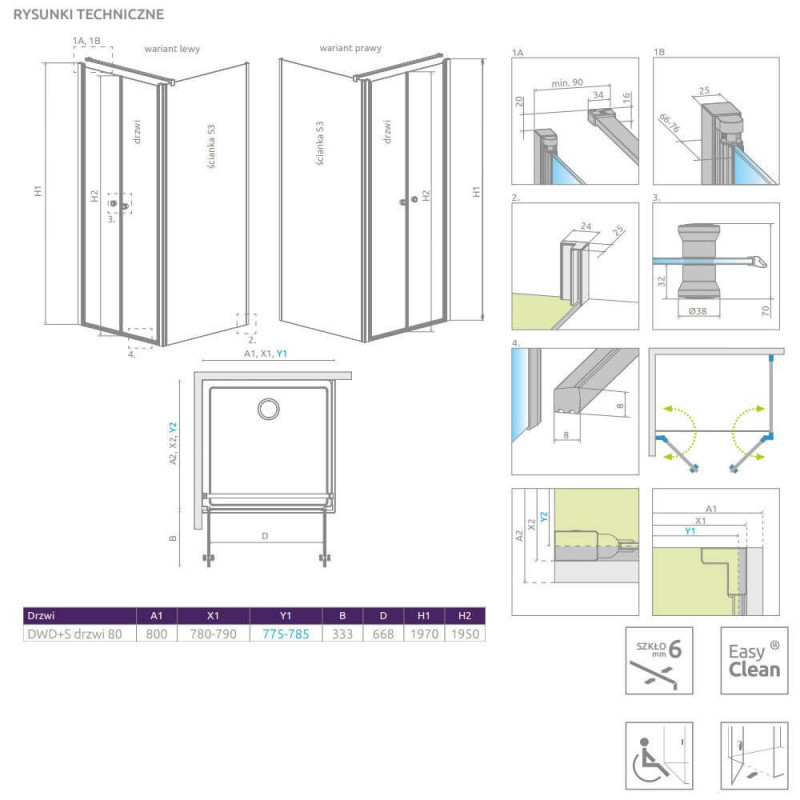 Drzwi Prysznicowe Eos DWD+S 80 13799490-01 Radaway