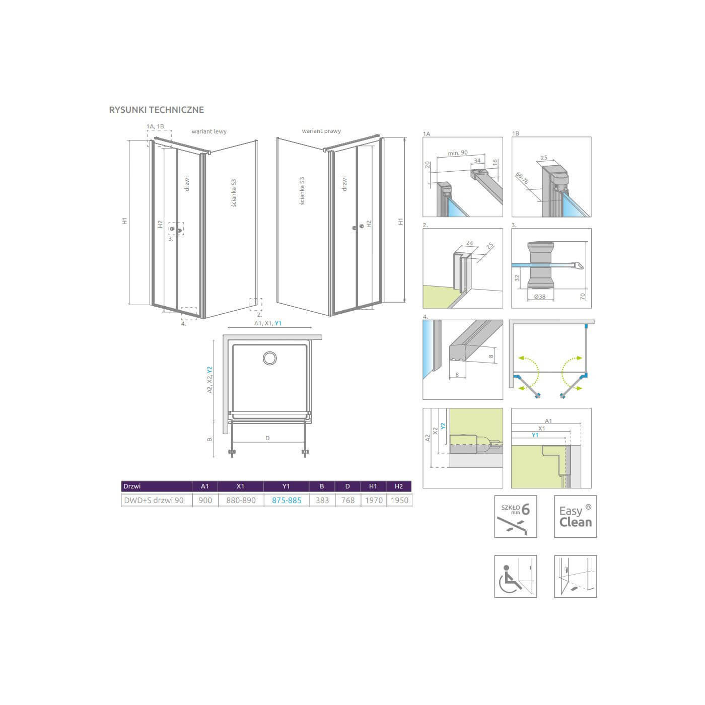 Drzwi Prysznicowe Eos DWD+S 90 13799491-01 Radaway