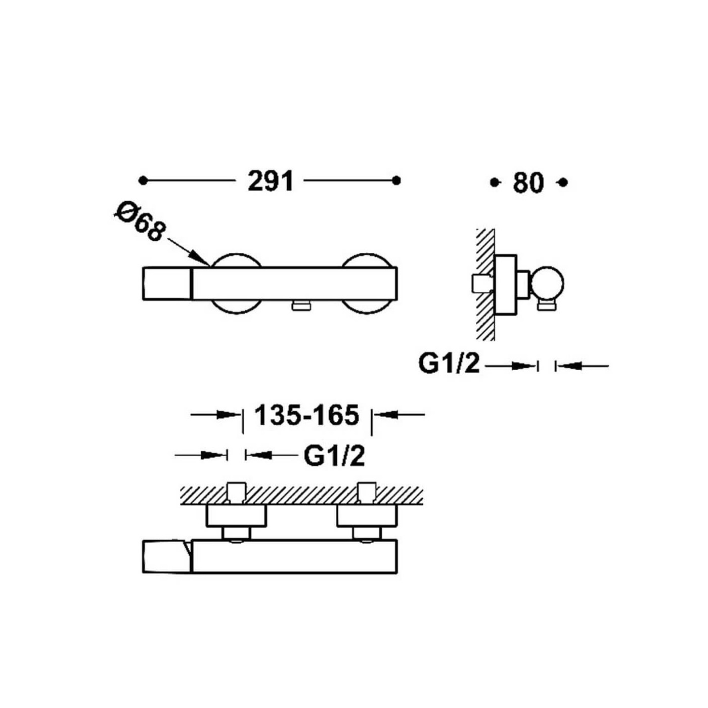 Bateria Wannowo-Prysznicowa Ścienna Study Czarny Brąz 26116701KMB Tres