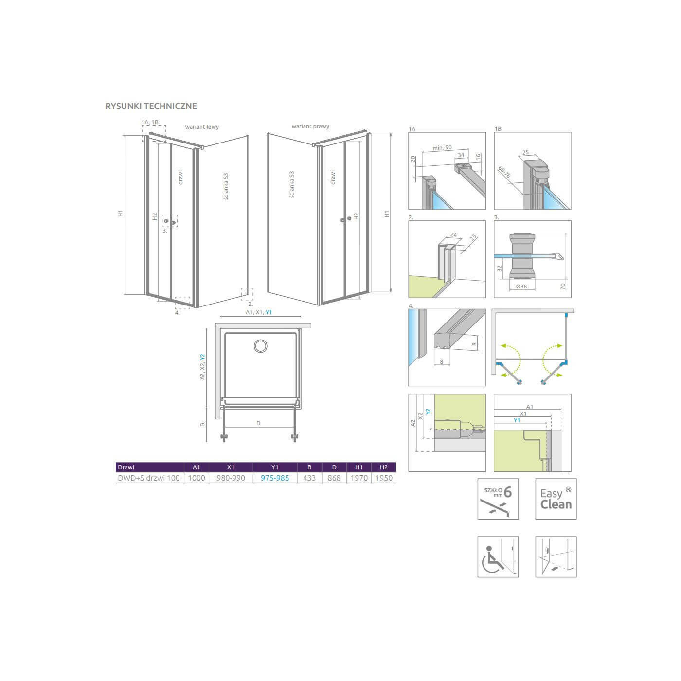 Drzwi Prysznicowe Eos DWD+S 100 13799492-01 Radaway