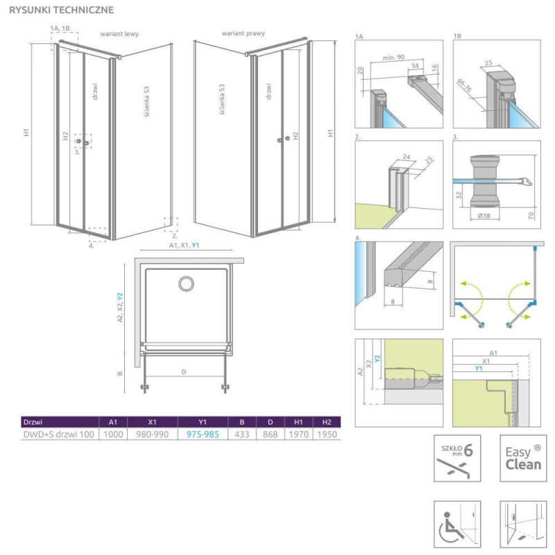 Drzwi Prysznicowe Eos DWD+S 100 13799492-01 Radaway
