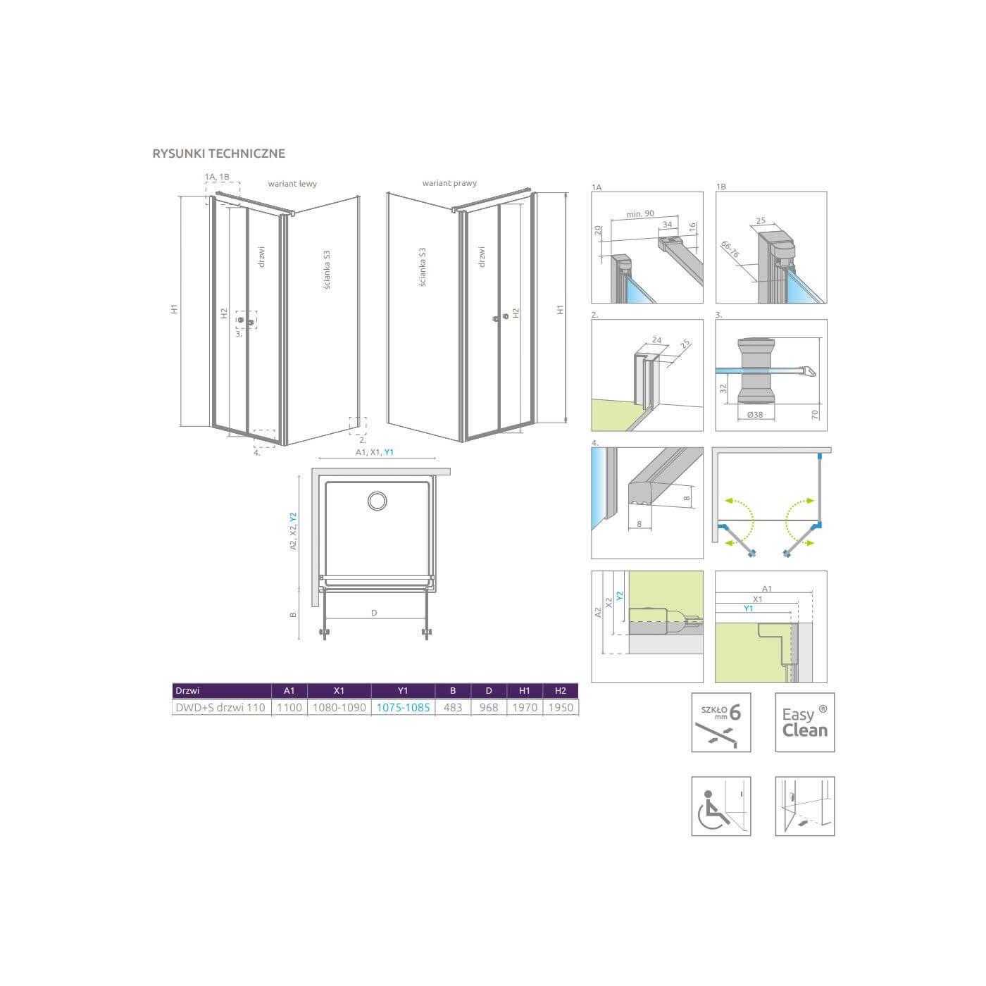 Drzwi Prysznicowe Eos DWD+S 110 13799493-01 Radaway