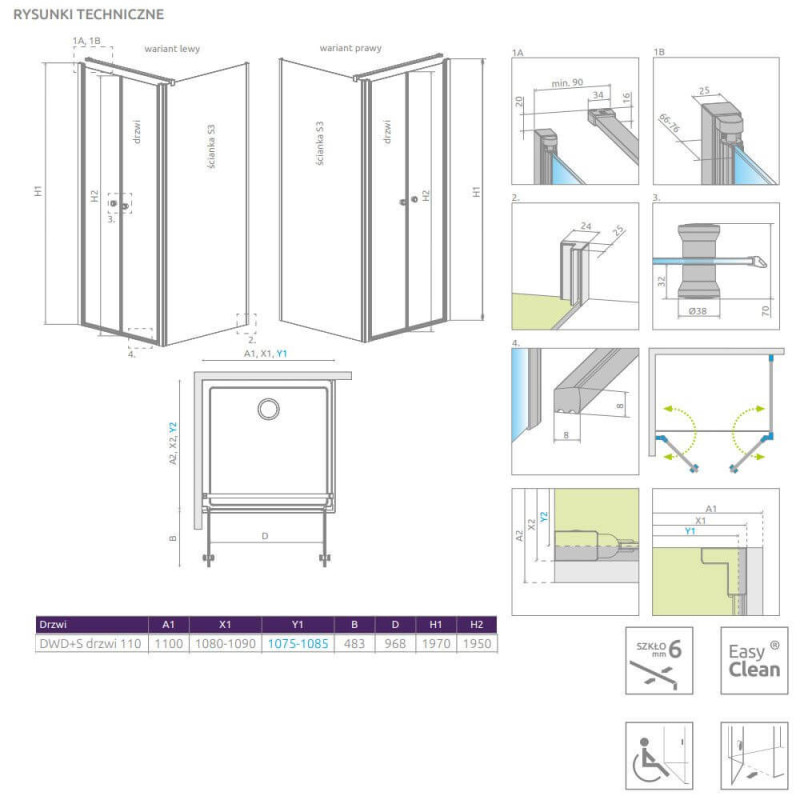 Drzwi Prysznicowe Eos DWD+S 110 13799493-01 Radaway