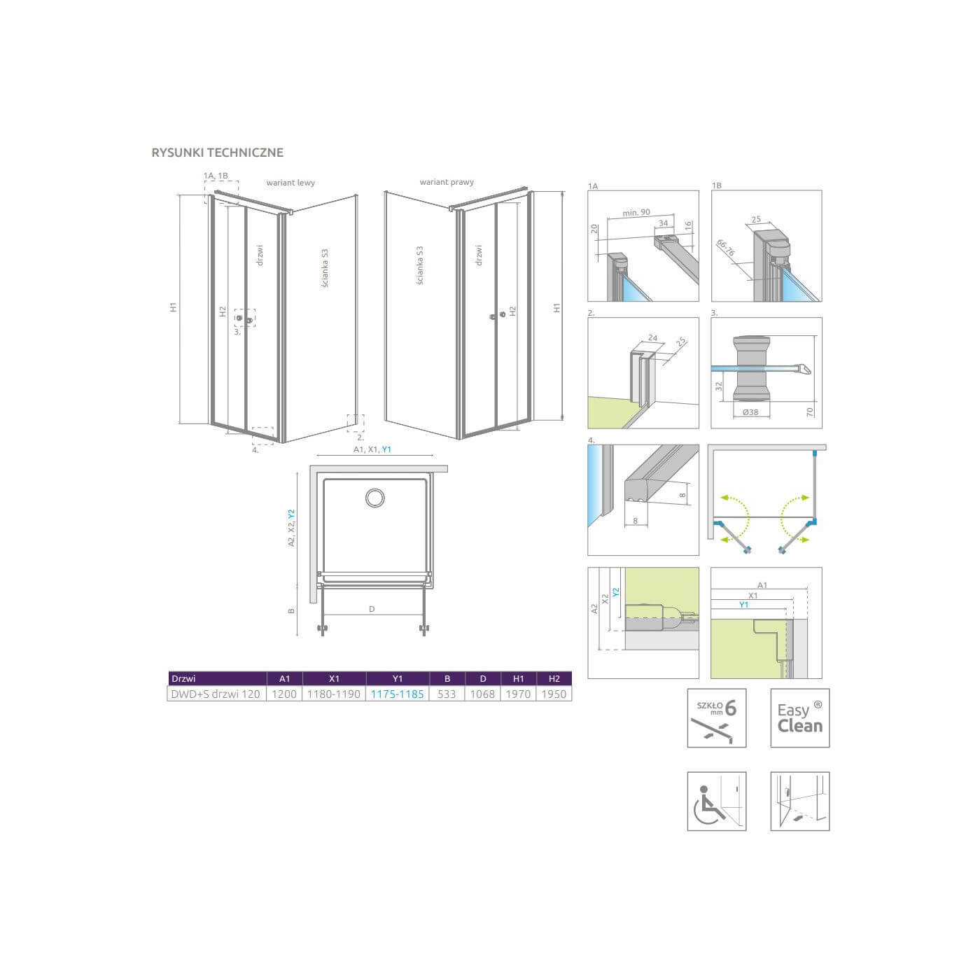 Drzwi Prysznicowe Eos DWD+S 120 13799494-01 Radaway