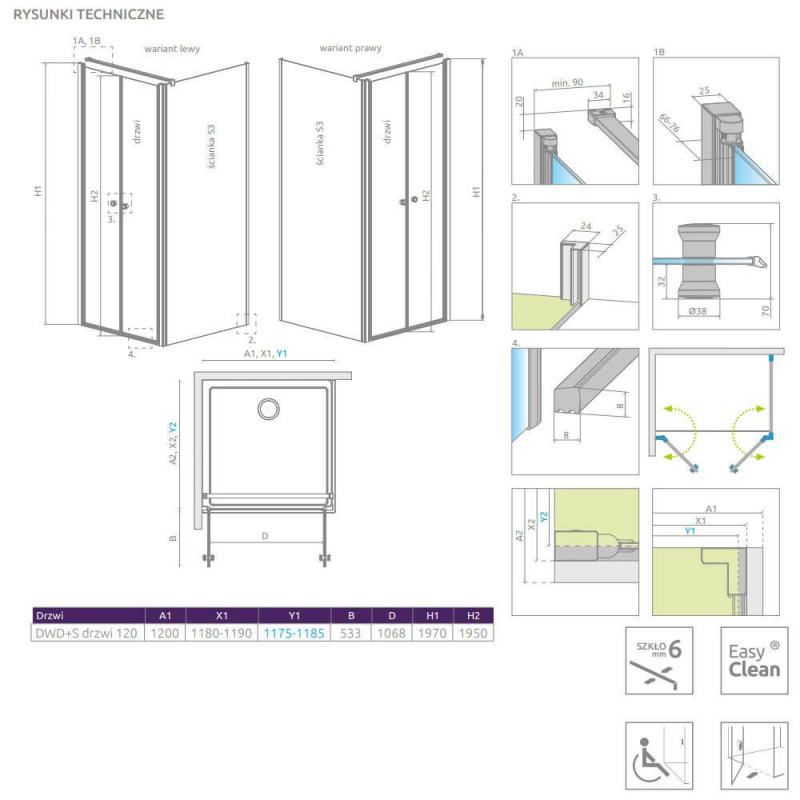 Drzwi Prysznicowe Eos DWD+S 120 13799494-01 Radaway