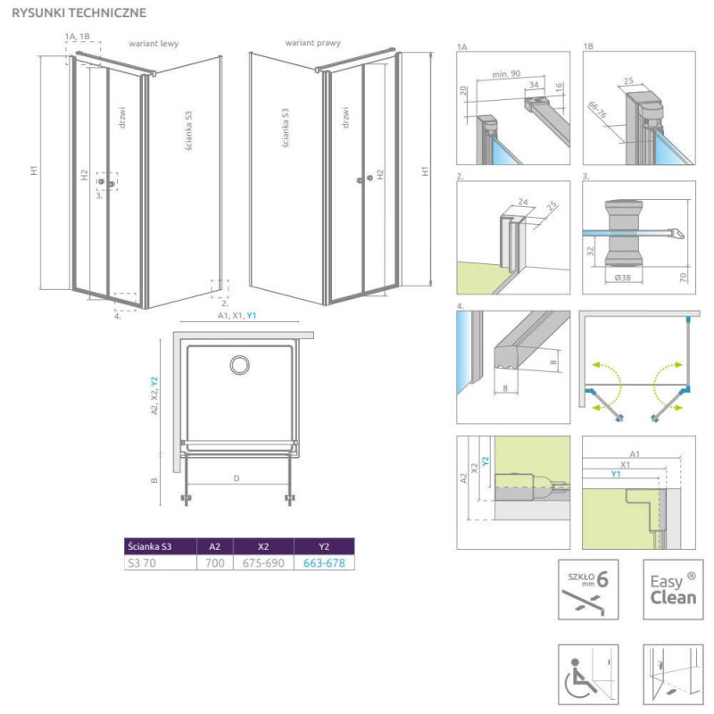Ścianka boczna Eos DWD+S S3 70 13799448-01 Radaway
