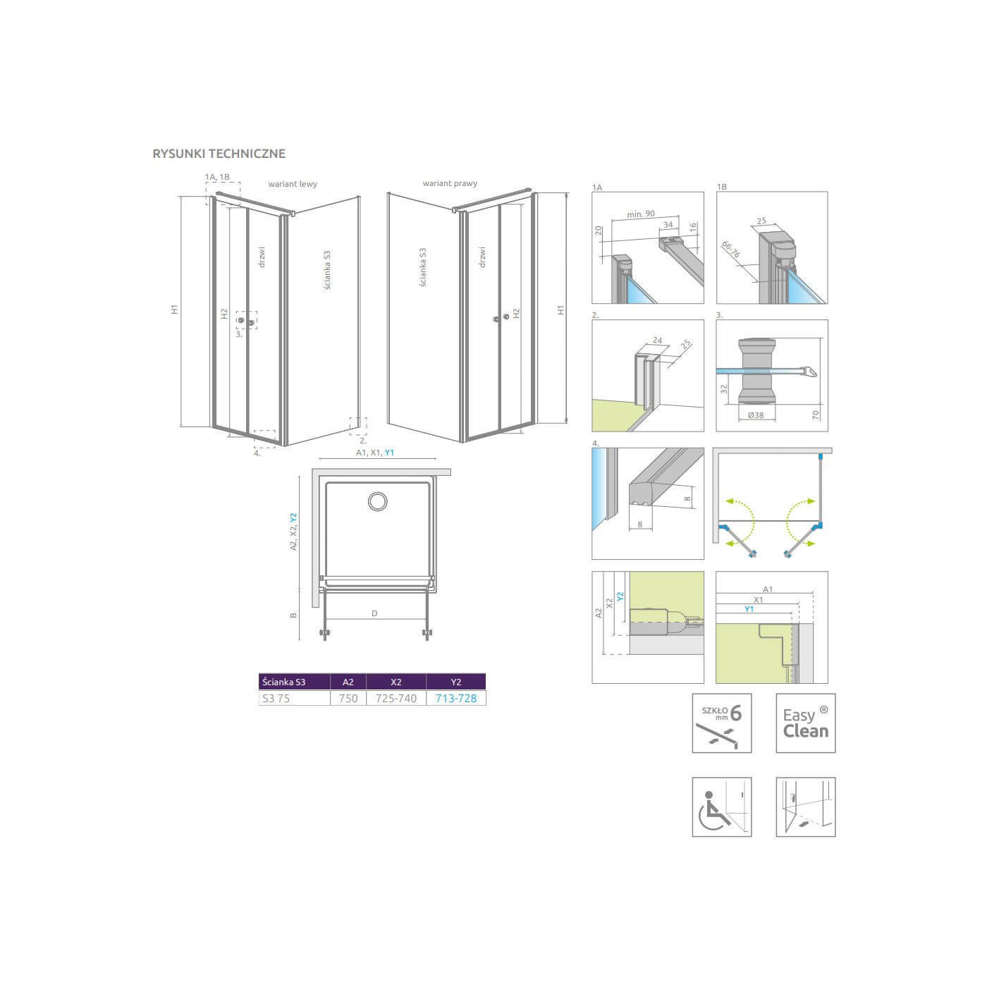 Ścianka boczna Eos DWD+S S3 75 13799449-01 Radaway