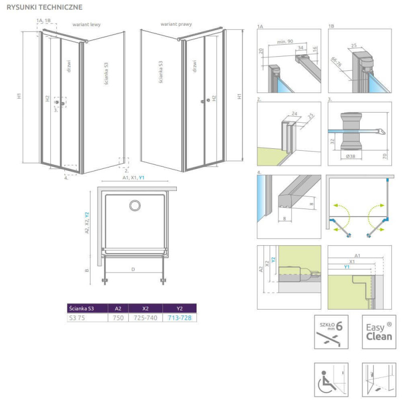 Ścianka boczna Eos DWD+S S3 75 13799449-01 Radaway