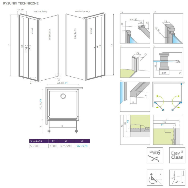 Ścianka boczna Eos DWD+S S3 100 13799452-01 Radaway