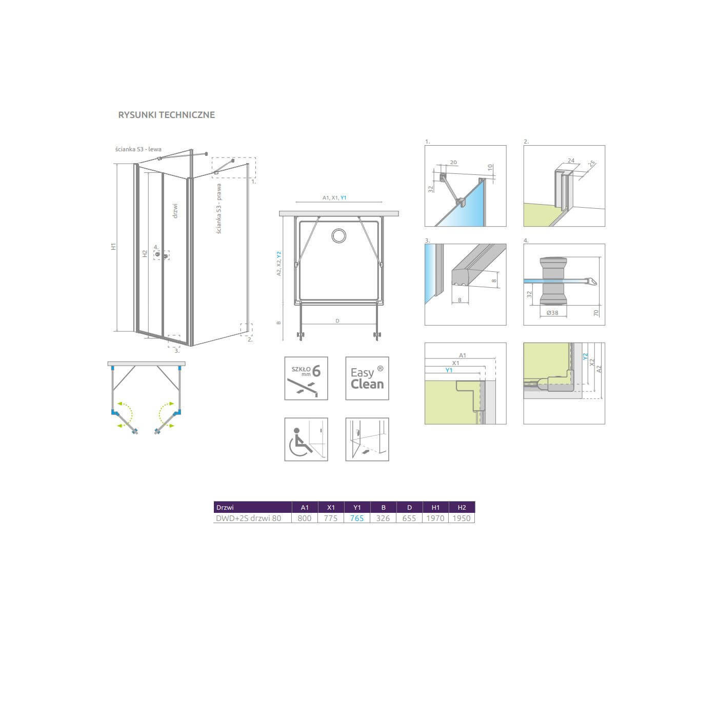 Drzwi Prysznicowe Eos DWD+2S 80 13799400-01 Radaway