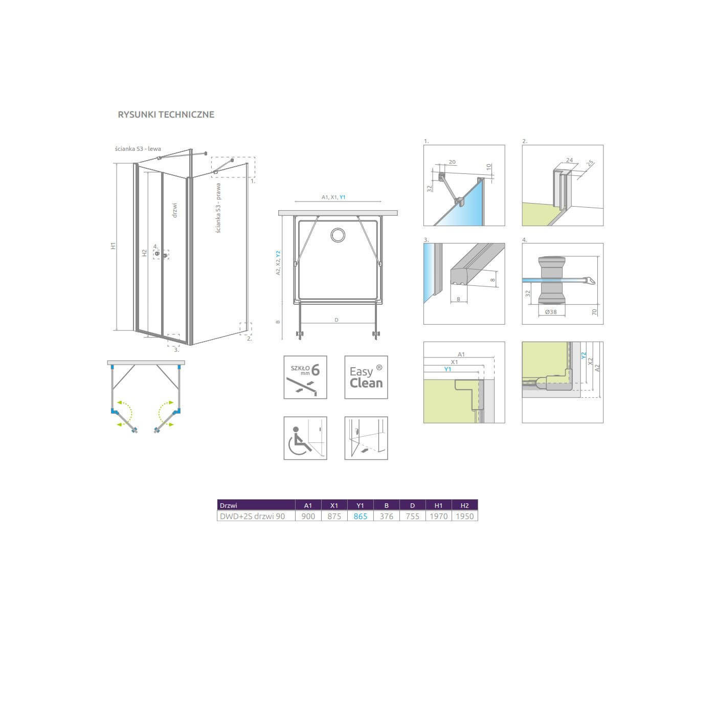 Drzwi Prysznicowe Eos DWD+2S 90 13799401-01 Radaway