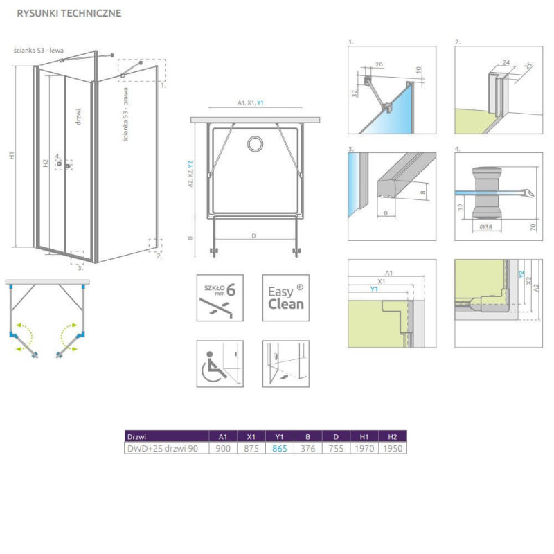 Drzwi Prysznicowe Eos DWD+2S 90 13799401-01 Radaway