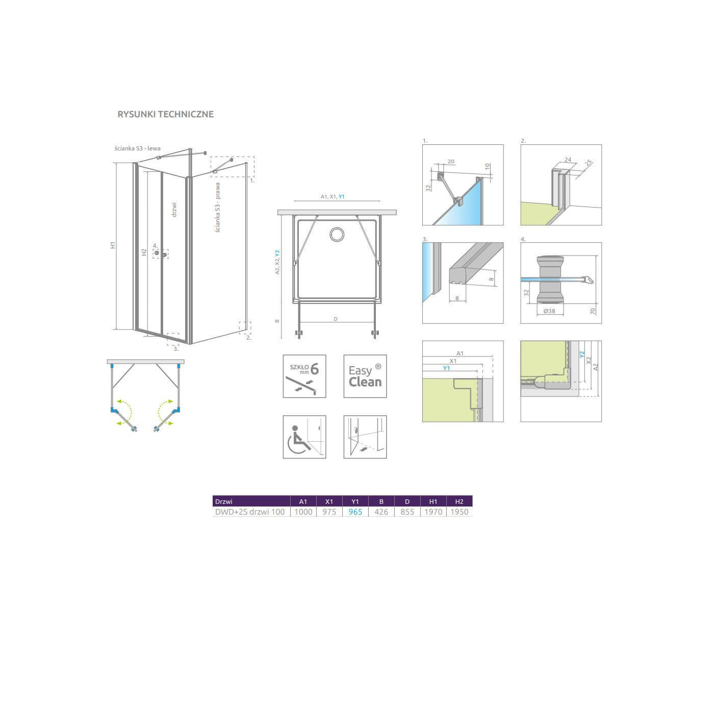 Drzwi Prysznicowe Eos DWD+2S 100 13799402-01 Radaway