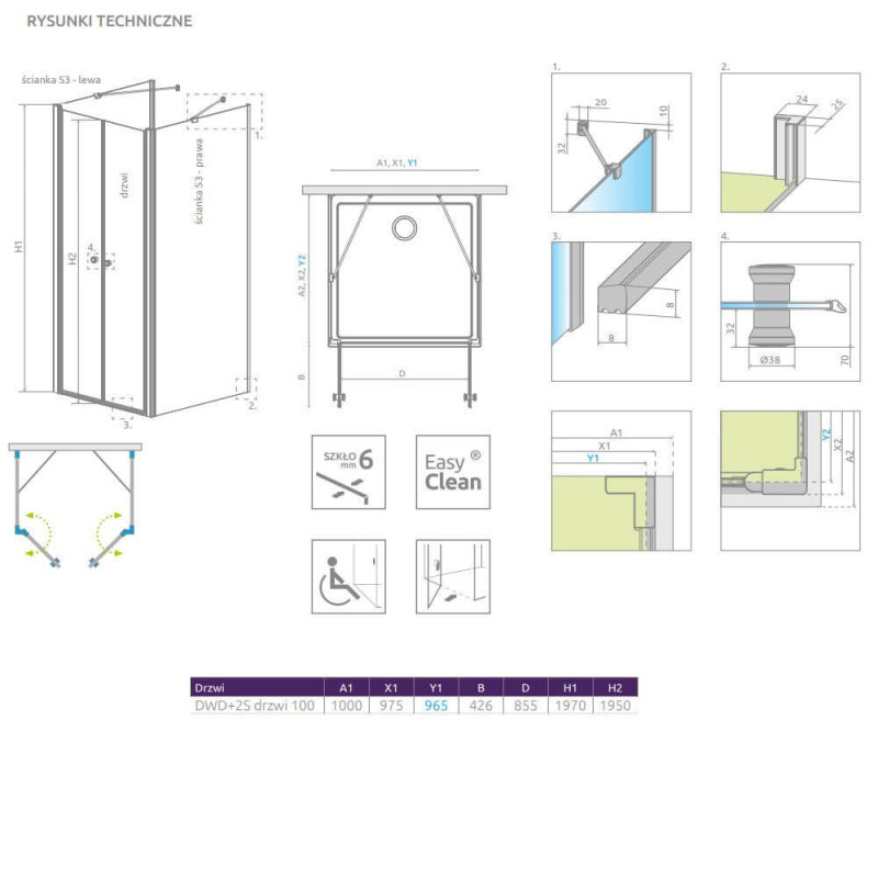Drzwi Prysznicowe Eos DWD+2S 100 13799402-01 Radaway