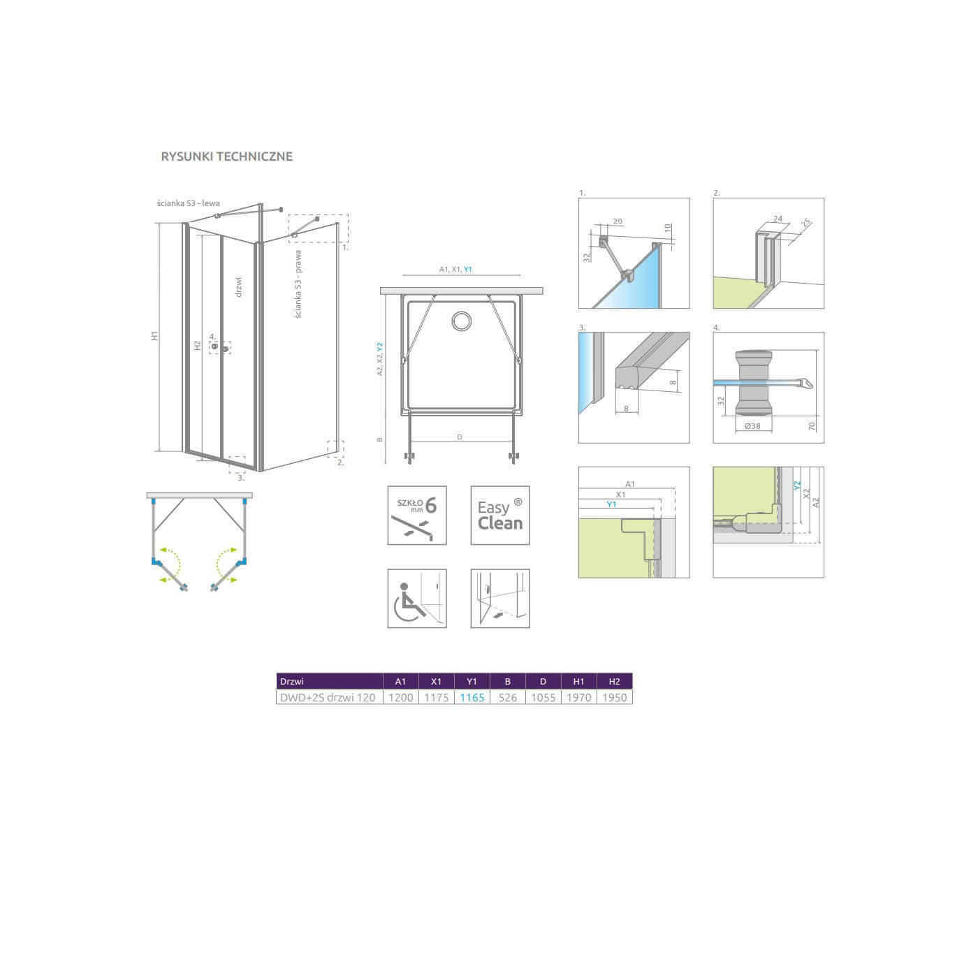 Drzwi Prysznicowe Eos DWD+2S 120 13799404-01 Radaway