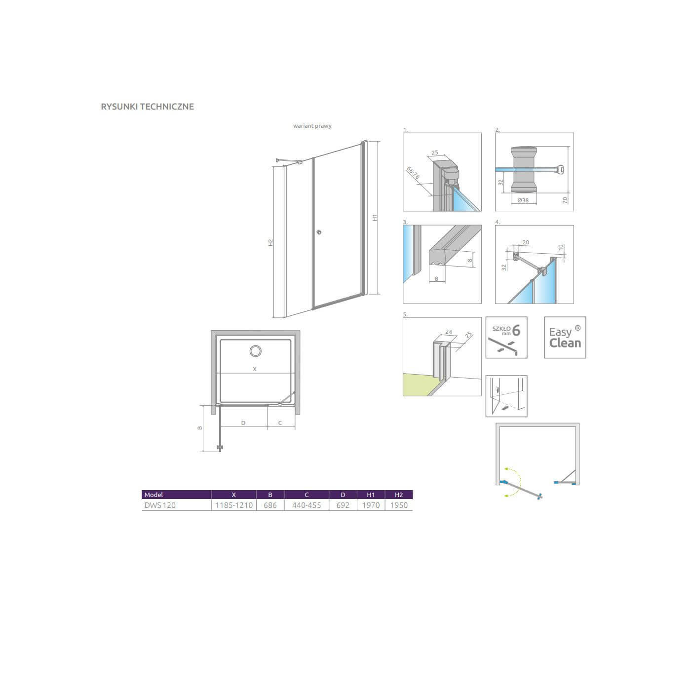 Drzwi Prysznicowe Eos DWS 120 Prawe 137992-01-01R Radaway